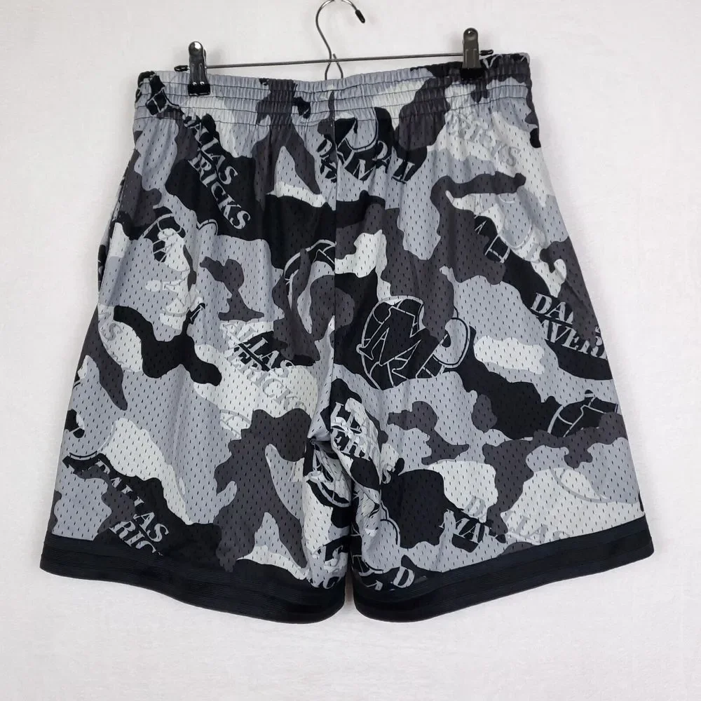 Dallas Mavs Mitchell &‎ Ness NBA L Large Jersey Shorts Gray Black Camo NWT